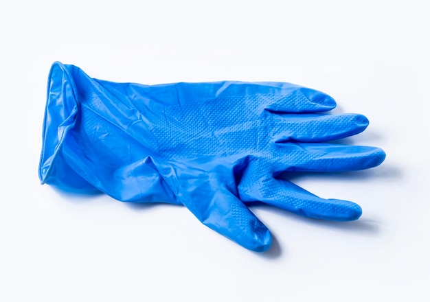 Blue rubber gloves isolated on white background Top view