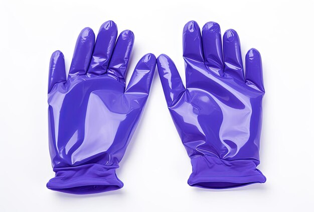 синие резиновые перчатки на белом фоне