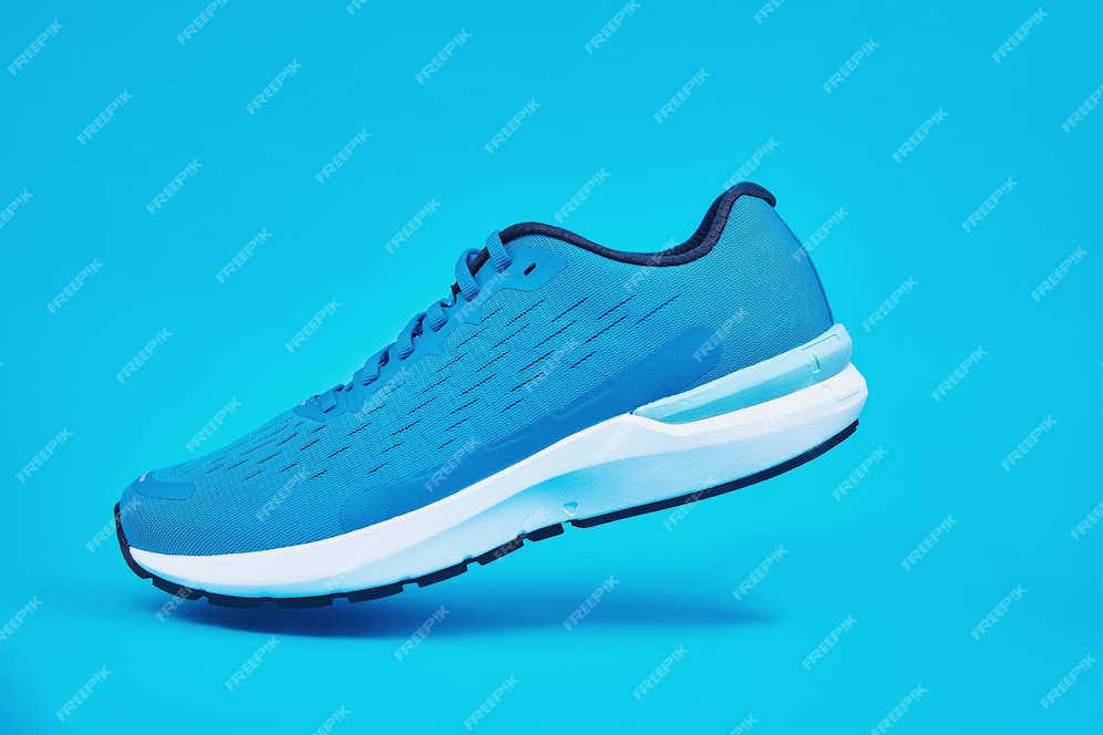 Premium Photo | Blue running sneaker on blue background close up