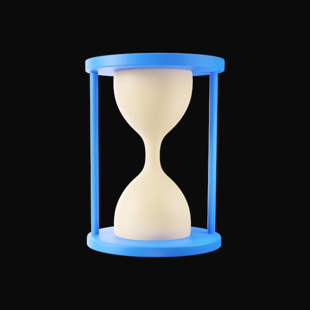 Blue sand clock 3d render icon over black background