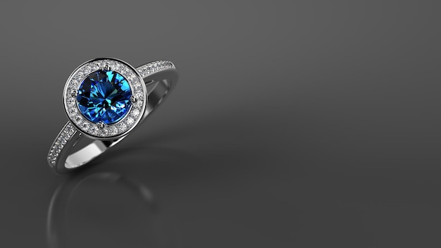 Помолвочное кольцо из белого золота с голубым сапфиром и бриллиантом