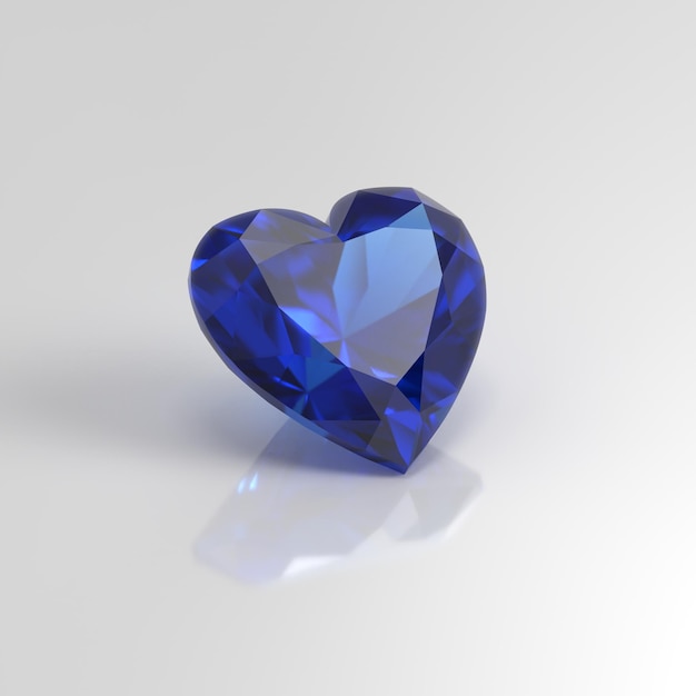 Blue sapphire gemstone heart 3D render