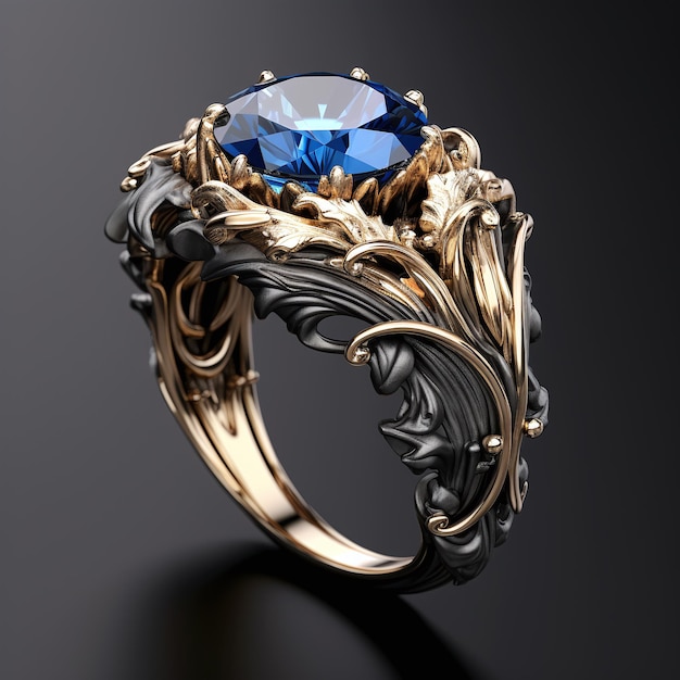 A blue sapphire is displayed on a white surface high res Neelam stone Beautiful ring Generative AI