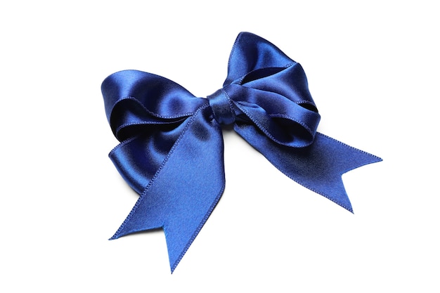 Blue satin bow isolated on white background