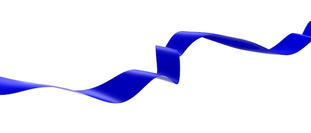 Blue satin ribbon isolated cutout on white background banner 3d illustration