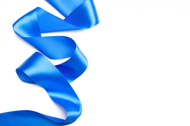 Photo blue satin ribbon isolated on white