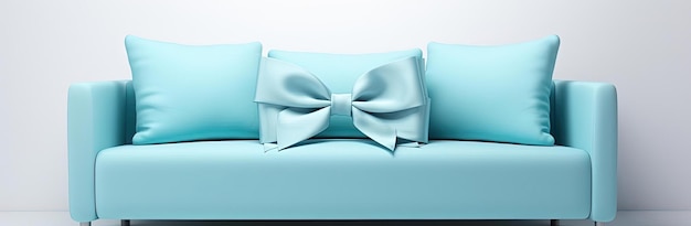 blue satin ribbon with bow isolated on white background in the style of light teal and