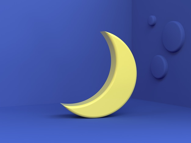 Photo blue scene yellow moon cartoon style 3d rendering