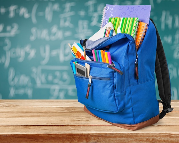 Blue  School Backpack on background.