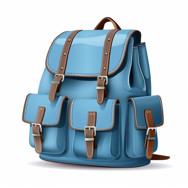 Blue school bag on white background