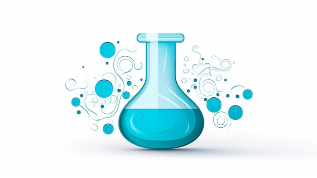 Blue science flask in paper cut style on white isolated background