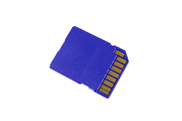 Blue SD card with contacts isolated on white background