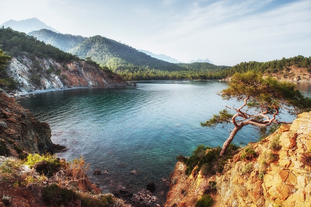 Blue sea wave of mediterranean  on turkish coast 