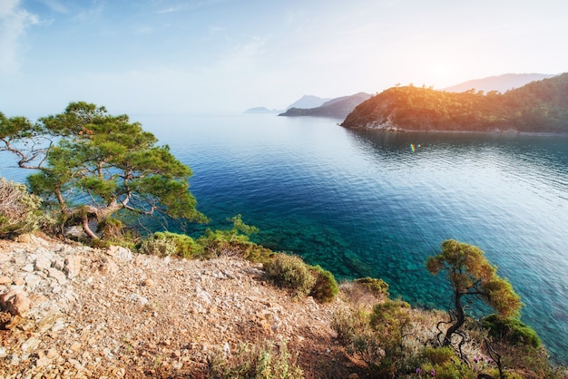 Blue sea wave of mediterranean on turkish coast