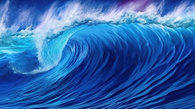 Blue sea wave with white foam background Generative Ai