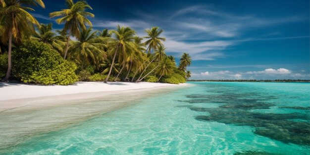 Blue sea white sand beach with coconut palmsgenerated ai