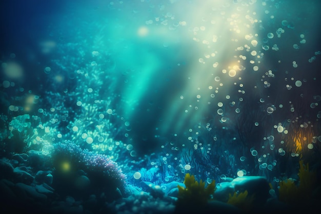 Photo a blue sea with bubbles floating in the water