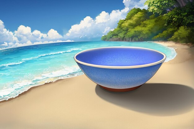 Blue sea yellow beach natural scenery background fruit plate decoration wallpaper illustration