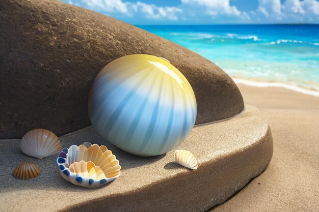 Blue sea yellow beach natural scenery background fruit plate decoration wallpaper illustration