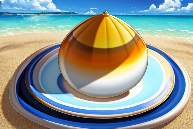 Blue sea yellow beach natural scenery background fruit plate decoration wallpaper illustration