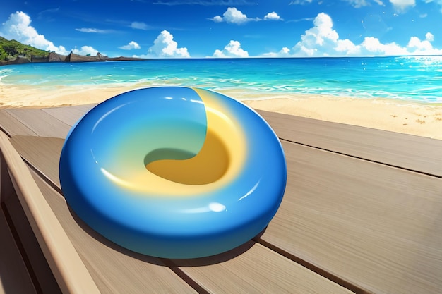 Blue sea yellow beach natural scenery background fruit plate decoration wallpaper illustration