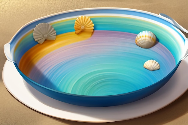 Голубое море желтый пляж природные пейзажи фон фруктовая тарелка украшения обои иллюстрация