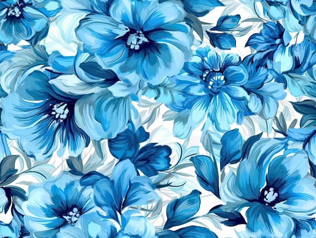 Blue Seamless botanical pattern flowers illustration wallpaper background design Generative AI