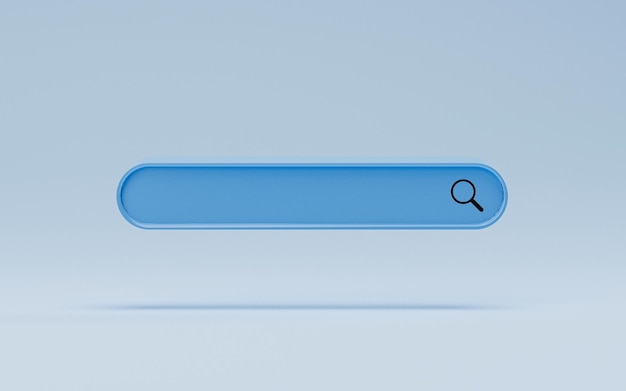 Blue search engine bar for Search Engine Optimisation or SEO concept to find information by internet connection by 3d render illustration