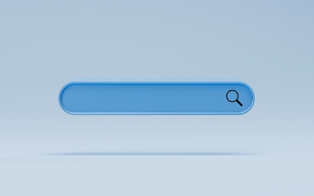 Blue search engine bar for search engine optimisation or seo concept to find information by internet connection by 3d render illustration