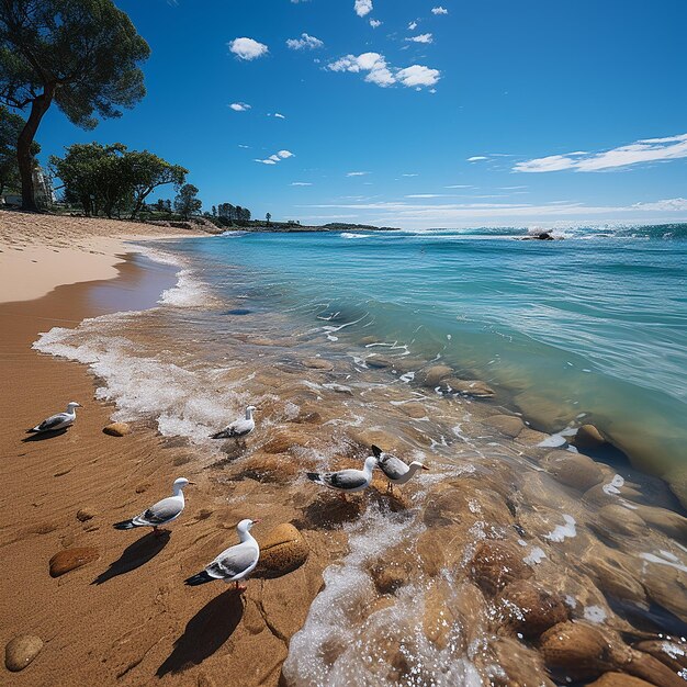 Photo blue seawater and golden beaches