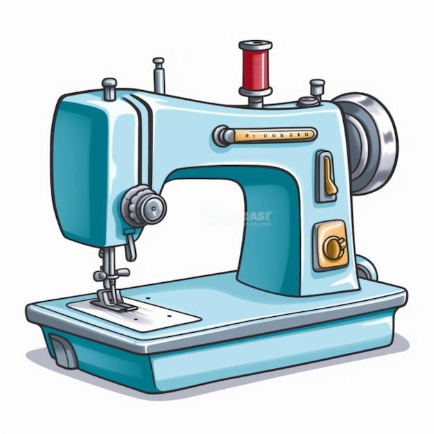 Photo a blue sewing machine with a red needle on top generative ai