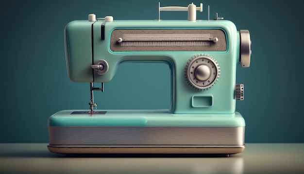 A blue sewing machine with the word sewing on it