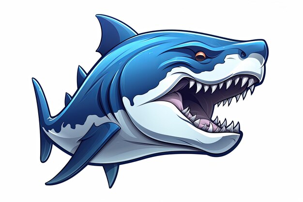 푸른 상어 머리 스플래시 만화 마스코트 캐릭터와 에스포트 로고 아이콘 일러스트레이션