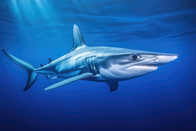 Blue shark prionace glauca in blue water