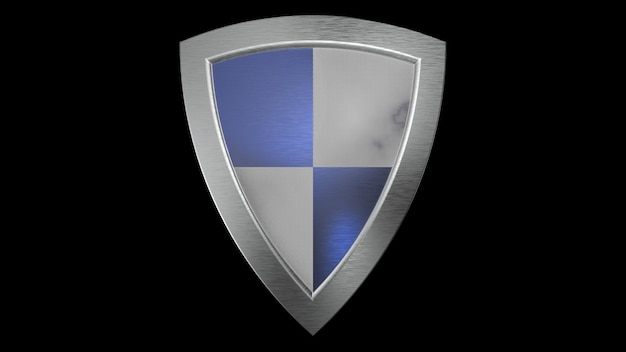 Blue shield silver medieval 3d illustration render