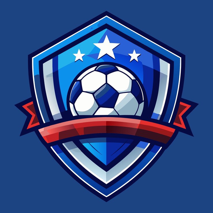 Photo サッカーボールと星を持つ青い盾