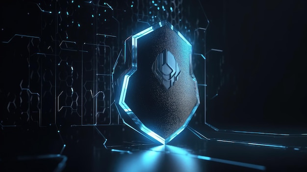 A blue shield with the word cyber security on it