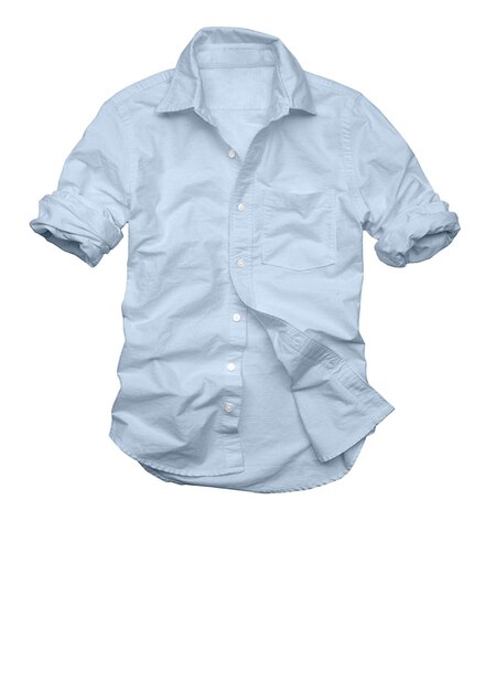 A blue shirt is against a white background