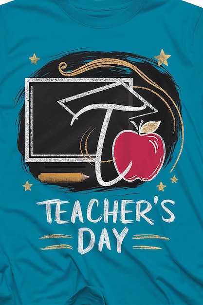 a blue shirt with an apple on it saysteachers day