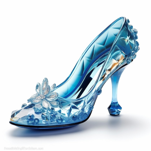 a blue shoe with a flower on the bottom.