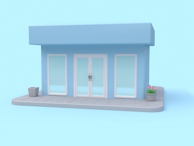 Blue shop 3d rendering cartoon style