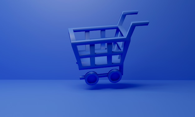 Photo blue shopping cart is flying with blue surface