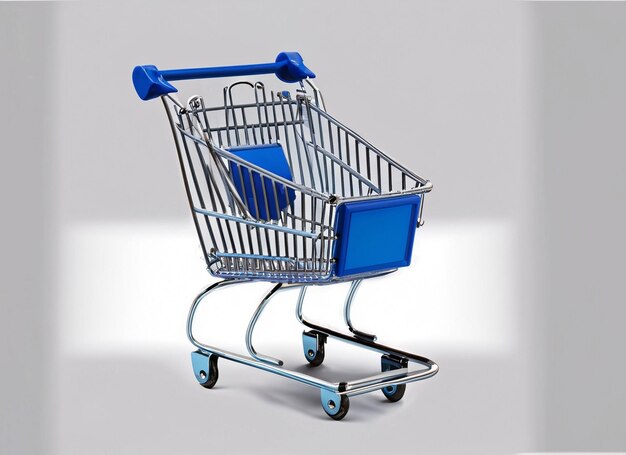 Blue shopping cart on white clipping path