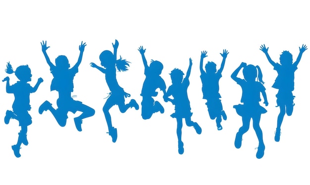 Photo blue silhouette of children playing happy children s day social media post