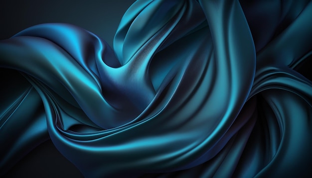 Blue silk fabric in a dark background