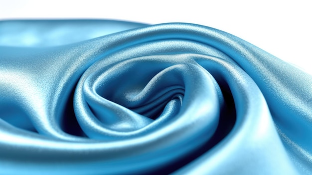 A blue silk fabric that is against a white background.