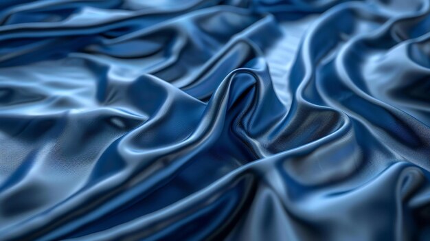 Blue silk fabric with soft waves Abstract background of rippled silk