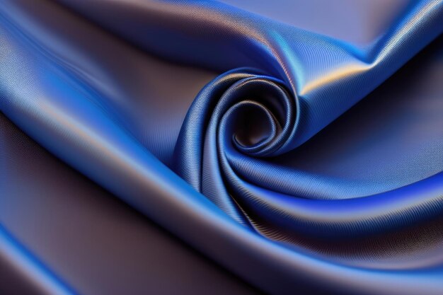 A blue silk fabric with a spiral design.