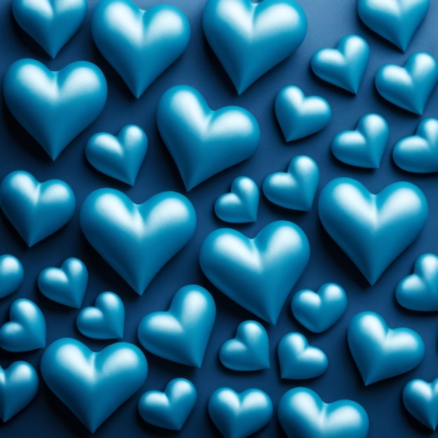 Blue silk hearts on a blue color background