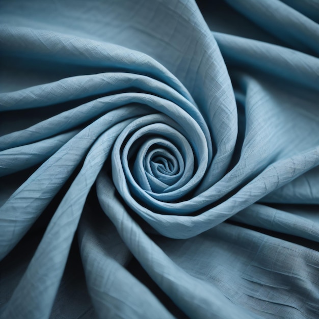 A blue silk scarf with a spiral design in the middle.